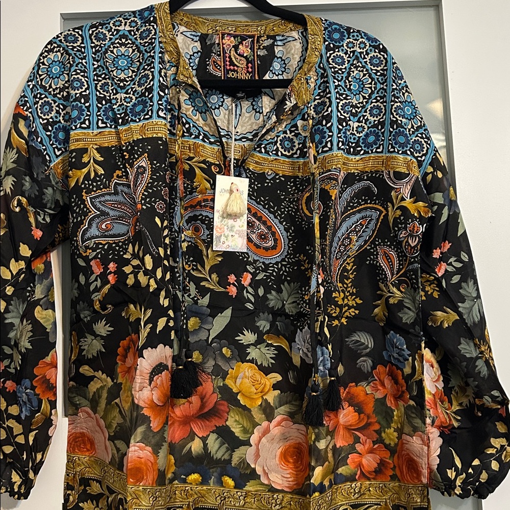 JOHNNY WAS Multicolor Silk Floral Paisley Blouse NWT